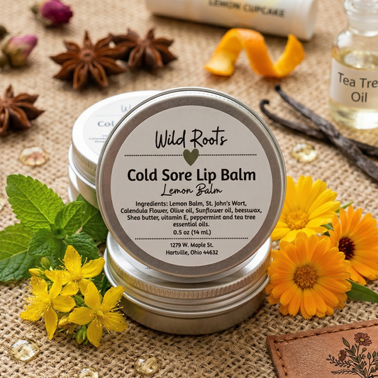 cold sore lip balm, lip treatment, the tree and lemon balm 