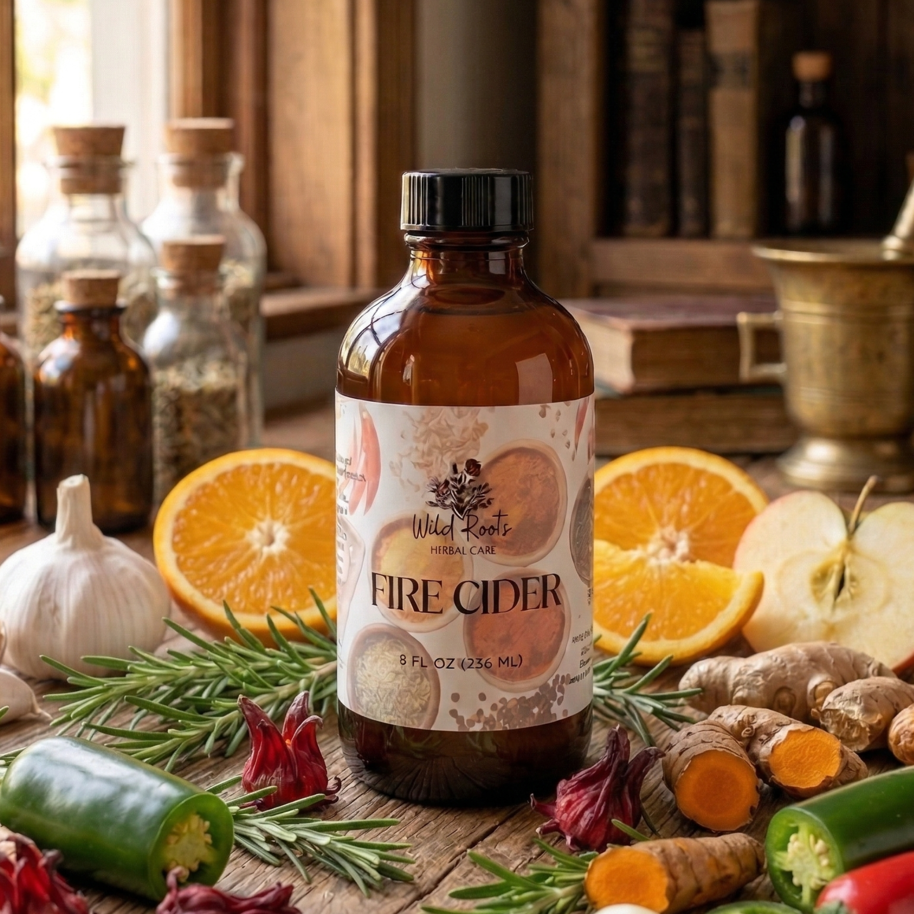fire cider with orange and apple jalapeno garlic and turmeric 