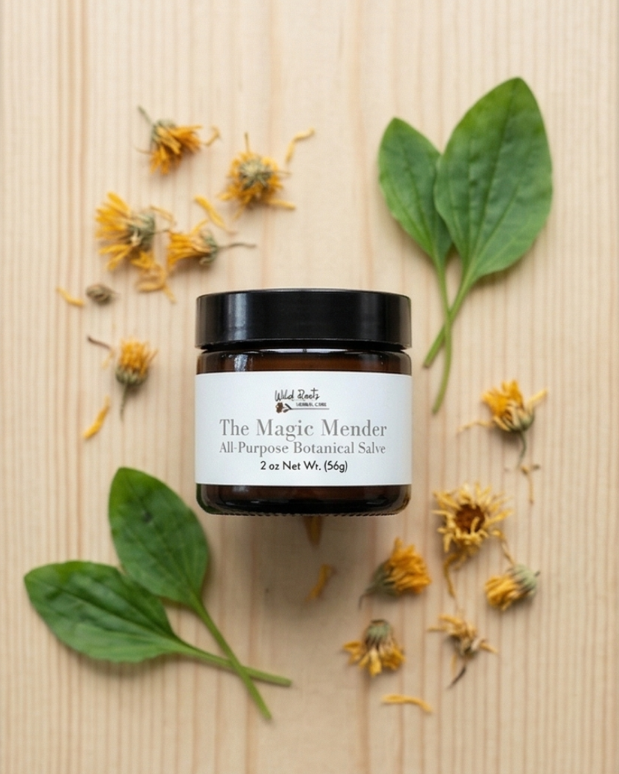 Collage of natural skincare products with herbs on wooden surfaces