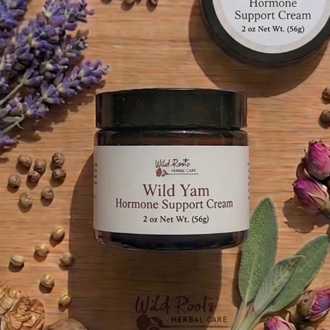 Collage of Wild Yarrow products with herbs and natural elements on a wooden surface.